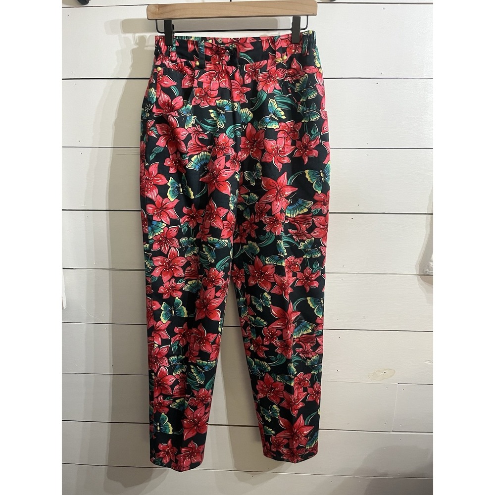 Vintage 90's Lilly Pulitzer Black & Red Floral Pants Woman's Size 8